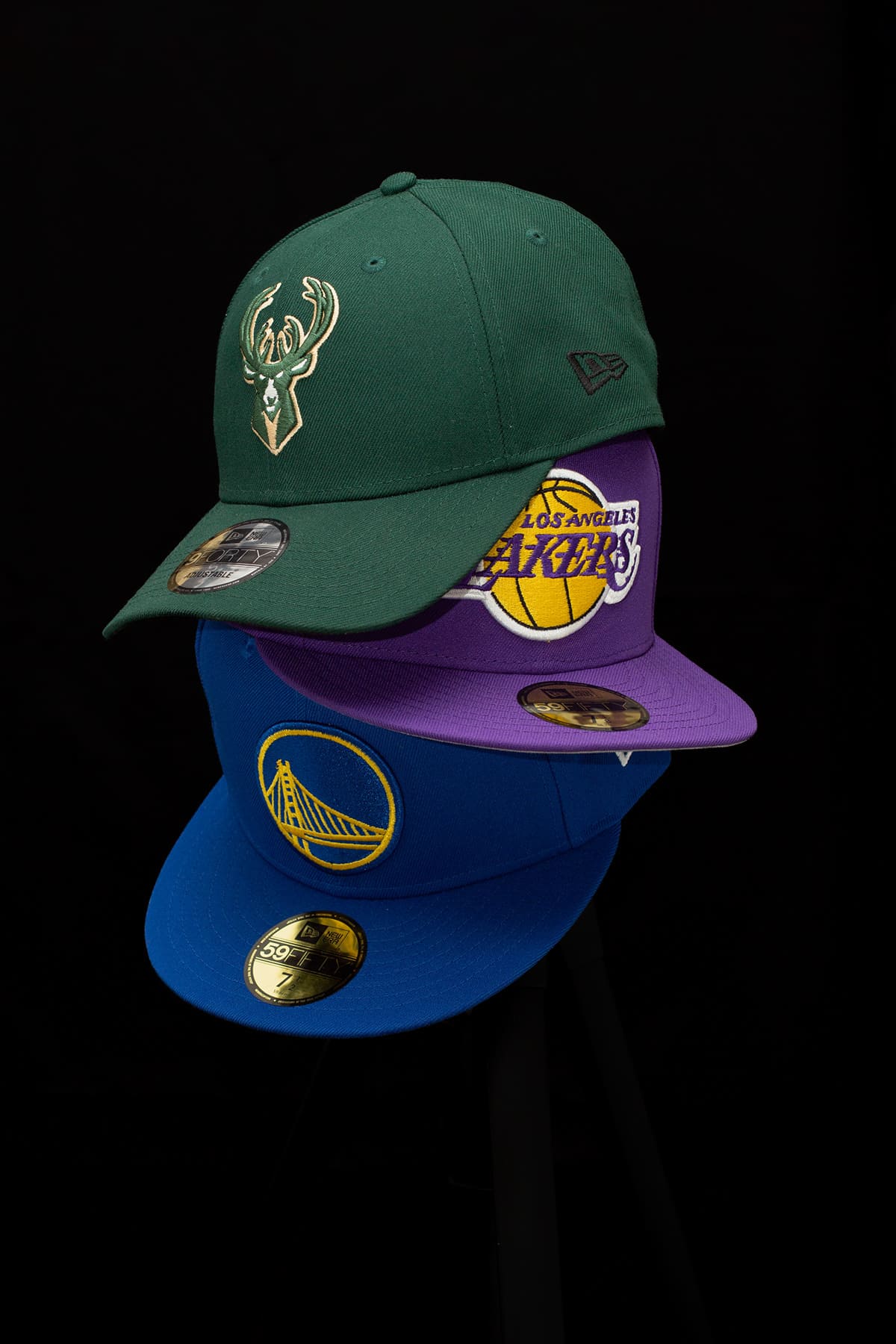 New Era - Coleção de bonés NBA (Bucks, Lakers, Warriors)